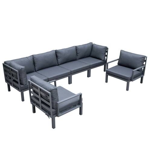 Hamilton 6-Piece Aluminum Patio Conversation Set w/Cushions - Black by LeisureMod