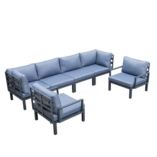 Hamilton 6-Piece Aluminum Patio Conversation Set w/Cushions - Charcoal Blue by LeisureMod