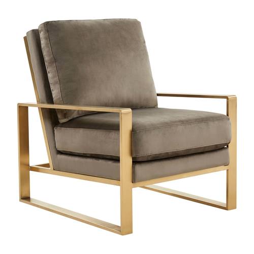 Jefferson Velvet Design Accent Armchair With Gold Frame Dark Grey by LeisureMod