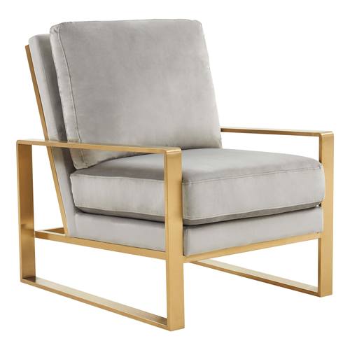 Jefferson Velvet Design Accent Armchair With Gold Frame Light Grey by LeisureMod