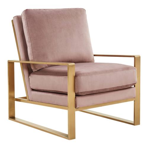 Jefferson Velvet Design Accent Armchair With Gold Frame Pink by LeisureMod