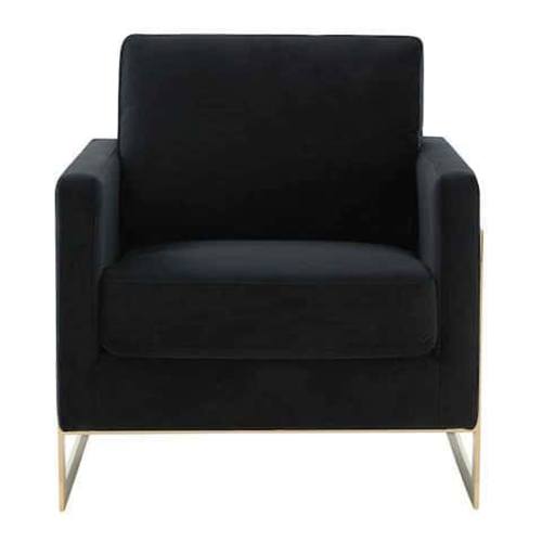 Lincoln Modern Midnight Black Upholstered Velvet Accent Armchair w/Gold Frame by Leisuremod