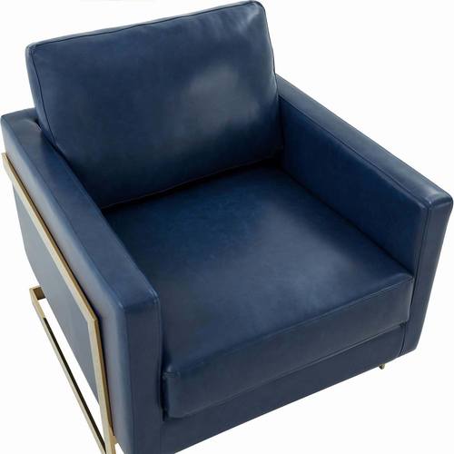 Lincoln Modern Navy Blue Upholstered Leather Accent Armchair w/Gold ...