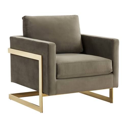 Lincoln Velvet Accent Armchair With Gold Frame Dark Grey by LeisureMod