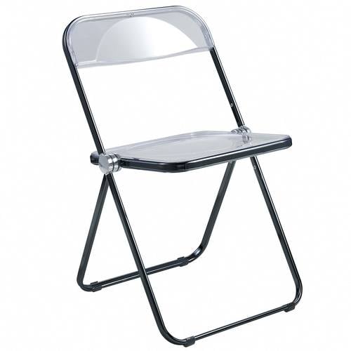 Lawrence Black Acrylic Folding Chair w/Black Metal Frame by LeisureMod