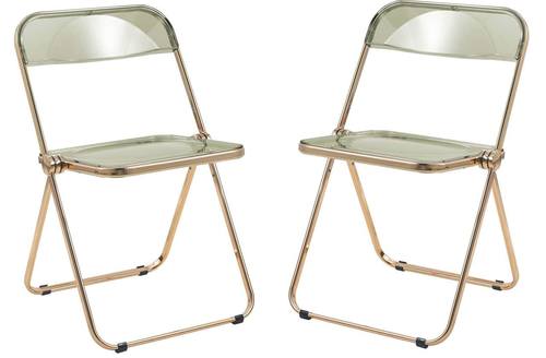 Lawrence Amber Acrylic Folding Chair w/Gold Metal Frame (Set of 2) by LeisureMod