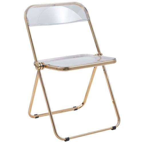 Lawrence Clear Acrylic Folding Chair w/Gold Metal Frame by LeisureMod