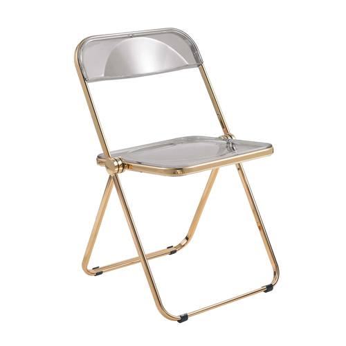 Lawrence Rose Pink Acrylic Folding Chair w/Gold Metal Frame (Set of 2) by LeisureMod