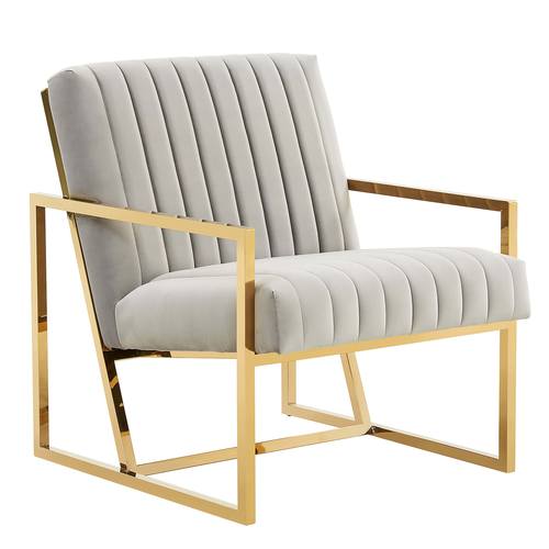 Montgomery Velvet Pinstripe Design Accent Armchair With Gold Frame Light Grey by LeisureMod