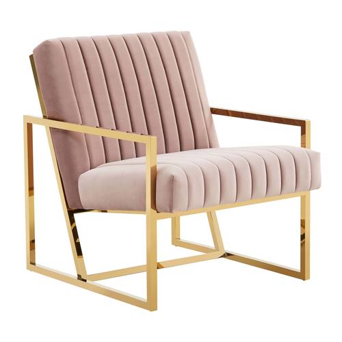 Montgomery Velvet Pinstripe Design Accent Armchair With Gold Frame Pink by LeisureMod