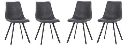 Markley Modern Leather Dining Chair With Metal Legs Set of 4, Charcoal Black by LeisureMod