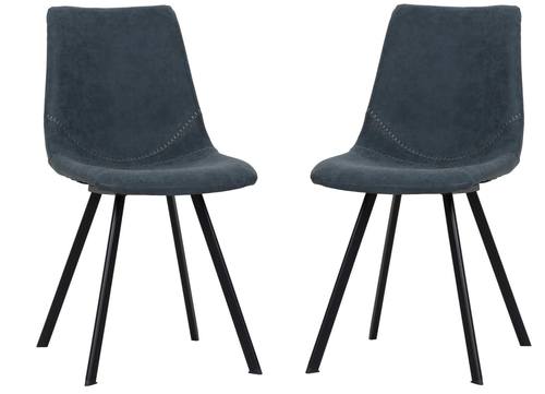 Markley Modern Leather Dining Chair With Metal Legs Set of 2, Peacock Blue by LeisureMod