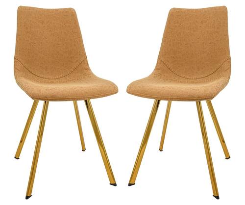 Markley Modern Leather Dining Chair w/Gold Legs Light Brown, Set of 2 by LeisureMod