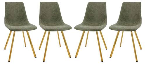 Markley Modern Leather Dining Chair w/Gold Legs Olive Green, Set of 4 by LeisureMod