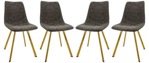 Markley Modern Leather Dining Chair w/Gold Legs Grey, Set of 4 by LeisureMod