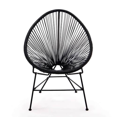Montara Black Modern 3 Piece Outdoor Acapulco Lounge Patio Set w/Glass Top Table by Leisuremod