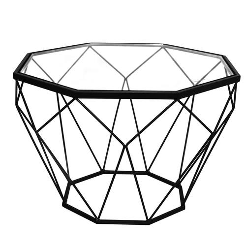 Malibu Modern Octagon Glass Top Coffee Table w/Geometric Base Black by LeisureMod