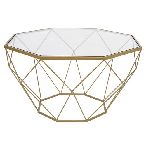 Malibu Large Modern Octagon Glass Top Coffee Table w/Gold Chrome Base by LeisureMod