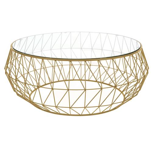 Malibu Modern Round Glass Top Coffee Table With Metal Base Gold by LeisureMod