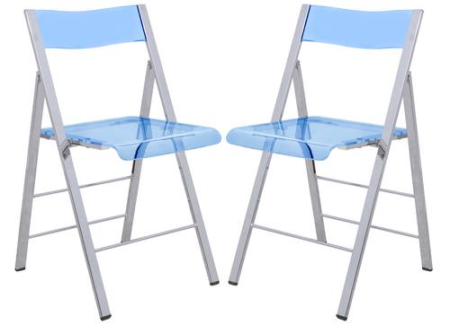 Menno Modern Blue Acrylic Folding Chair (Set of 2) by LeisureMod