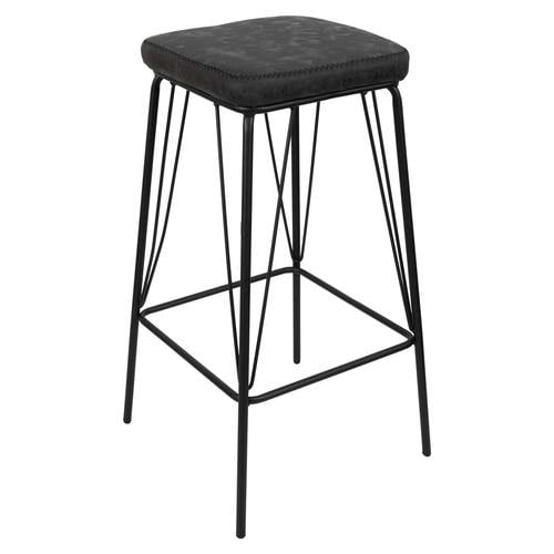 Millard Leather Bar Stool With Metal Frame, Charcoal Black by LeisureMod