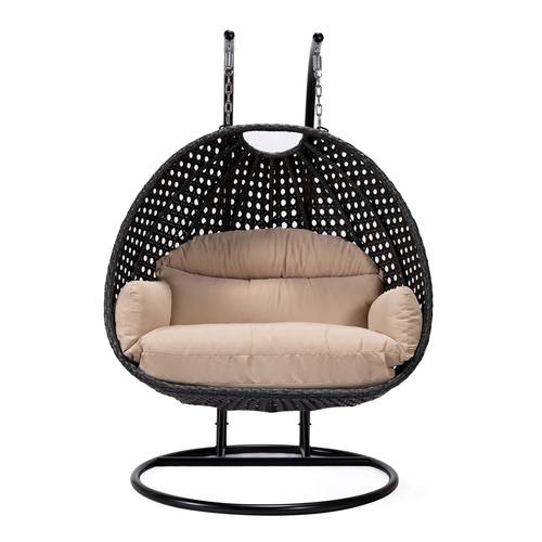 Mendoza Charcoal Wicker Hanging 2 Person Egg Swing Chair - Beige by LeisureMod