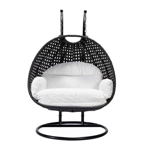 Mendoza Charcoal Wicker Hanging 2 Person Egg Swing Chair - White by LeisureMod