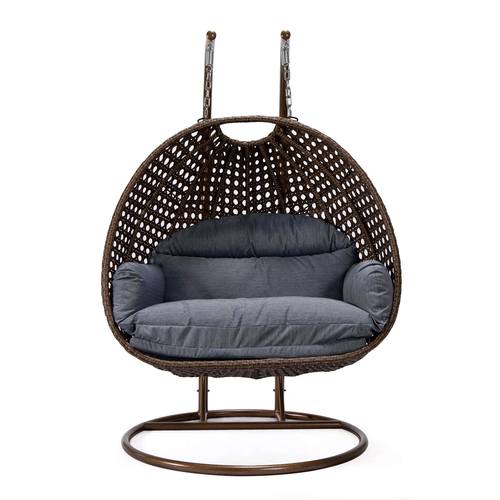 Mendoza Dark Brown Wicker Hanging 2 Person Egg Swing Chair - Charcoal Blue by LeisureMod