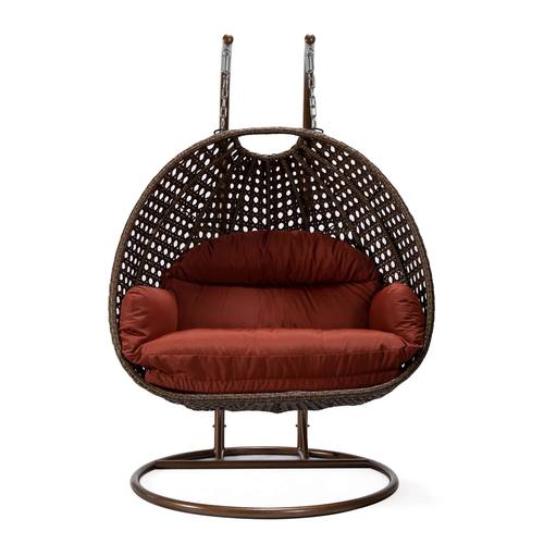 Mendoza Dark Brown Wicker Hanging 2 Person Egg Swing Chair - Cherry by LeisureMod