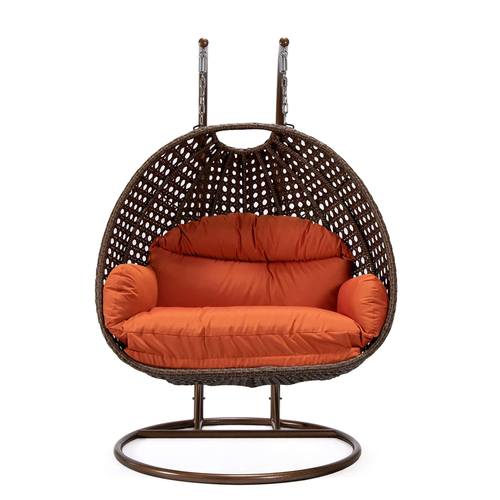Mendoza Dark Brown Wicker Hanging 2 Person Egg Swing Chair - Orange by LeisureMod