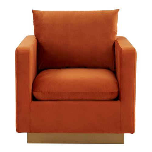 Nervo Velvet Accent Armchair w/Gold Frame - Orange Marmalade by LeisureMod