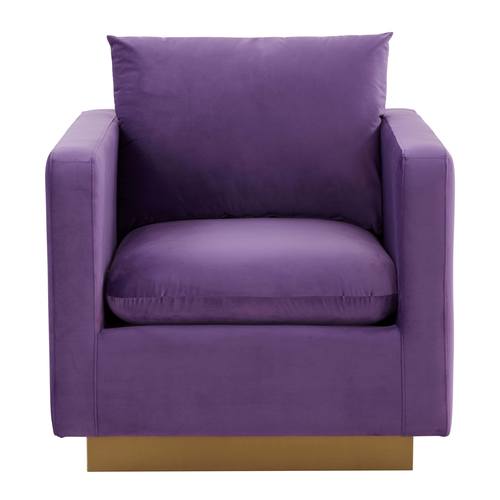 Nervo Velvet Accent Armchair w/Gold Frame - Purple by LeisureMod