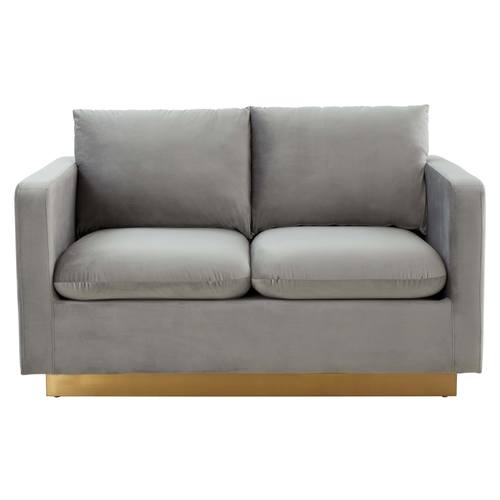 Nervo Modern Mid-Century Upholstered Velvet Loveseat w/Gold Frame - Light Grey by LeisureMod