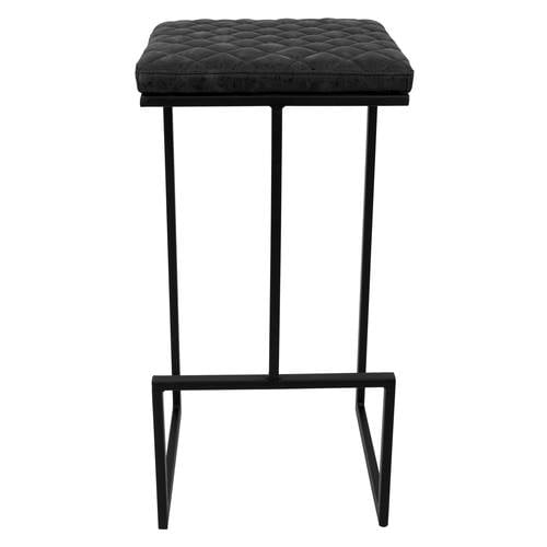 Quincy Quilted Stitched Leather Bar Stools With Metal Frame, Charcoal Black by LeisureMod