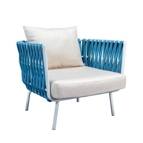Spencer Modern Blue Outdoor Rope Club Chair w/Cushions by LeisureMod