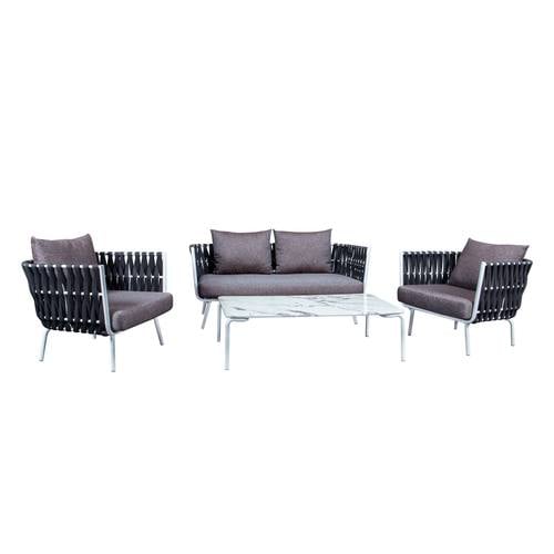 Spencer Modern Black Rope 4 Piece Outdoor Conversation Set by LeisureMod