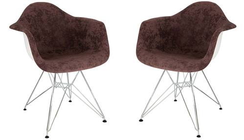 Willow Velvet Eiffel Metal Base Accent Chair Set of 2, Coffee Brown by LeisureMod