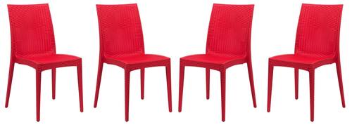 Weave Mace Red Armless Dining Chair (Set of 4) by LeisureMod