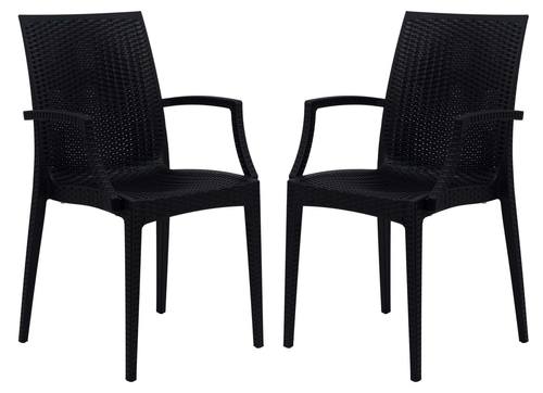 Weave Mace Black Chair w/Arms (Set of 2) by LeisureMod