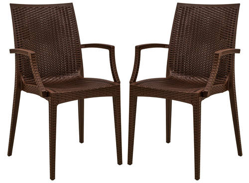 Weave Mace Brown Chair w/Arms (Set of 2) by LeisureMod