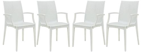 Weave Mace White Chair w/Arms (Set of 4) by LeisureMod