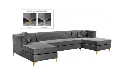 Graham Grey Velvet Three Piece Sectional Sofa by Meridian Furniture