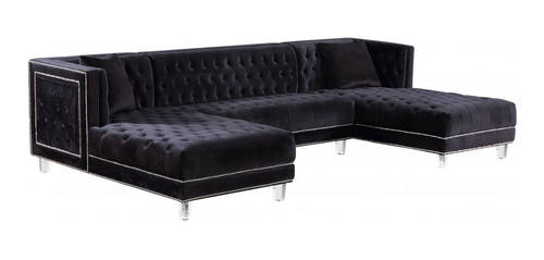 Moda Black Velvet Three Piece Sectional Sofa by Meridian Furniture