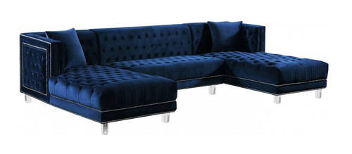Moda Navy Blue Velvet Three Piece Sectional Sofa by Meridian Furniture