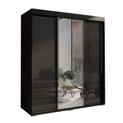 Monaco 3 Door Modern 71 Inch Black Wardrobe w/Mirror by Meble Furniture