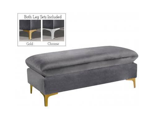 Naomi Grey Velvet Ottoman Bench by Meridian Furniture
