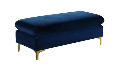 Naomi Navy Blue Velvet Ottoman Bench by Meridian Furniture