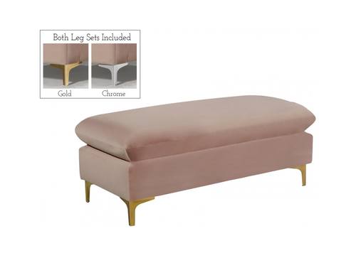 Naomi Pink Velvet Ottoman Bench by Meridian Furniture