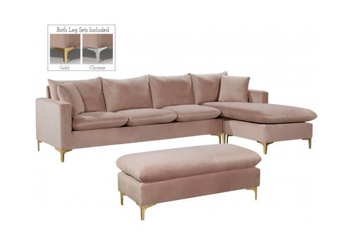 Naomi Pink Velvet Two Piece Sectional Sofa by Meridian Furniture