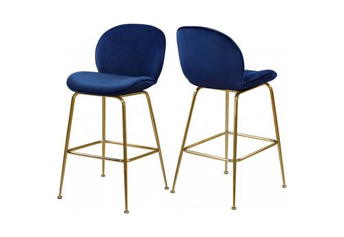 Paris Navy Blue & Gold Velvet Counter Stool (Set of 2) by Meridian Furniture